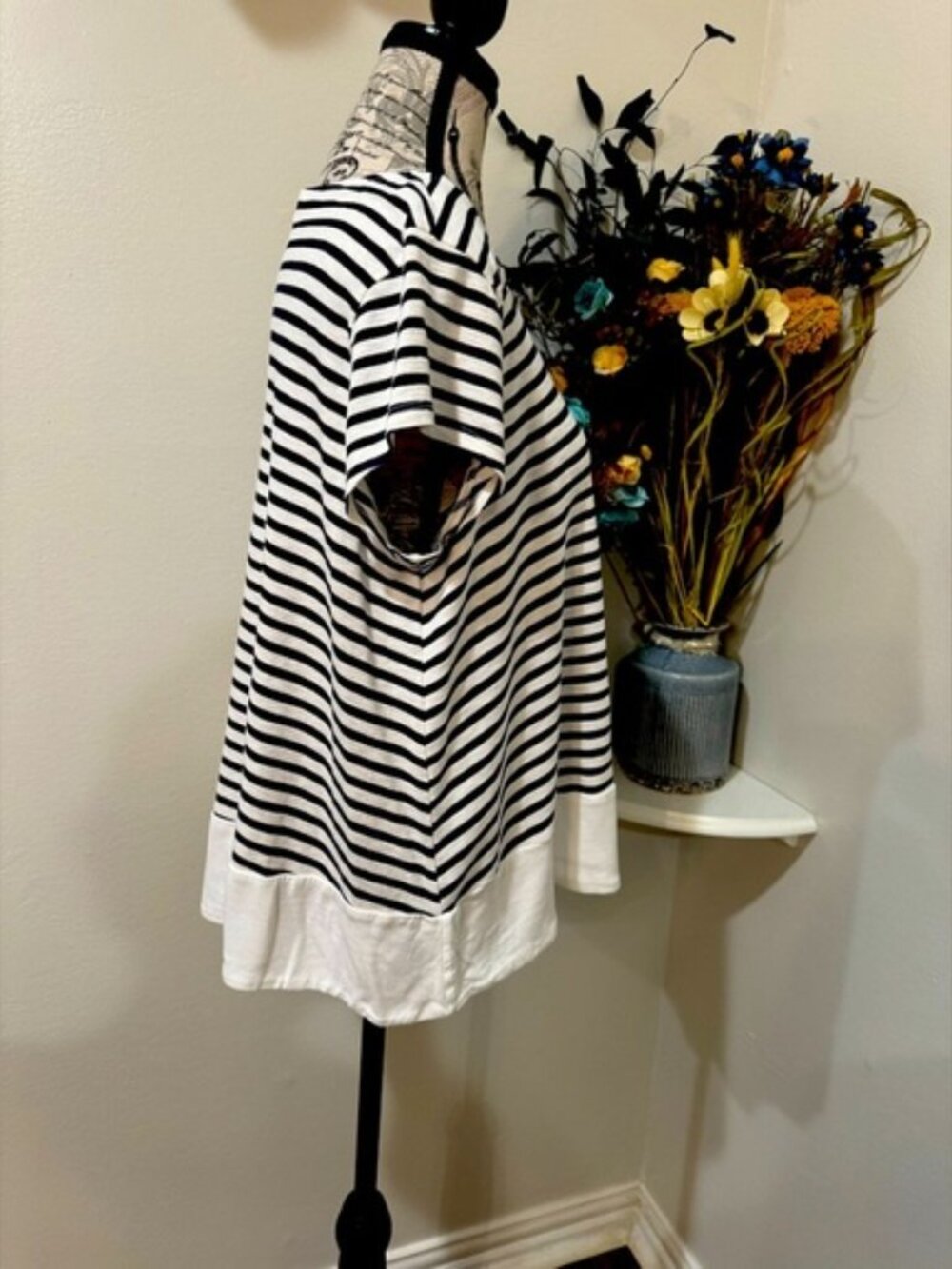 Altar'd State Navy White Striped Boxy Top M Coastal Nautical Linen Look - Picture 6 of 8
